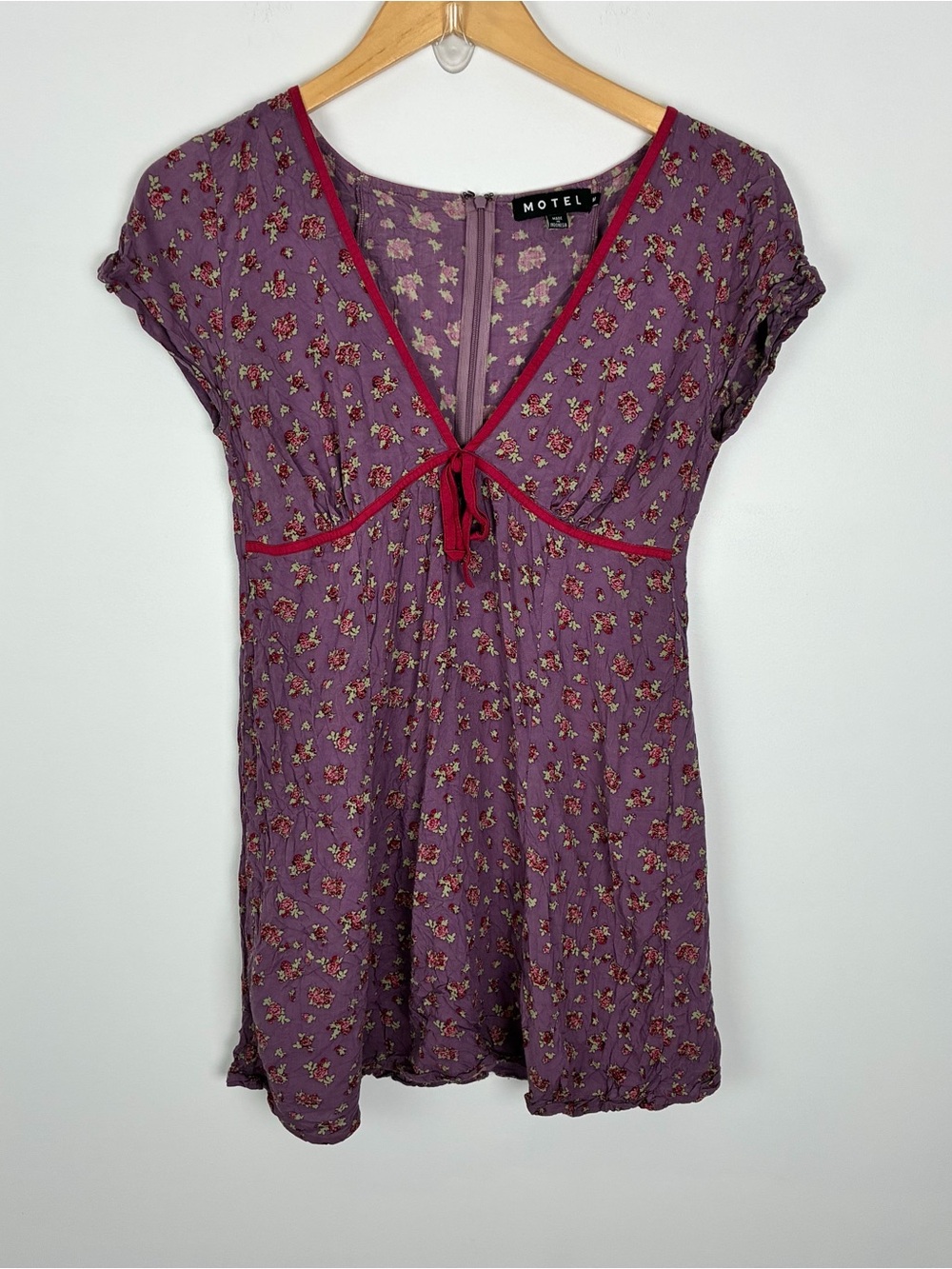 MOTEL Purple Floral Tie Mini Dress Coquette Floral Feminine Going Out Size M